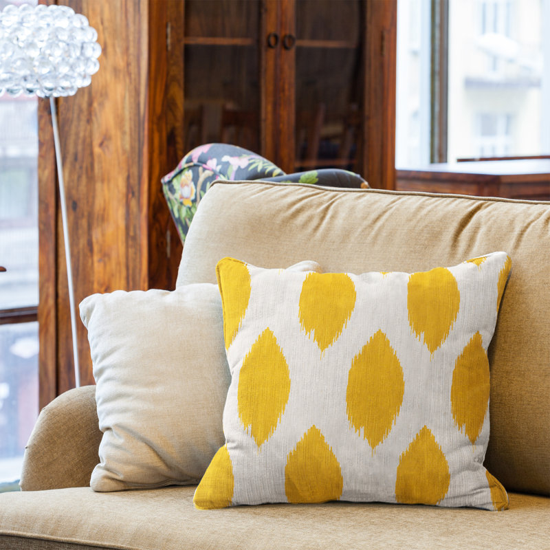  Housse de coussin Ikat Dot, polyester, Jaune