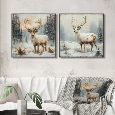 «Christmas Reindeer Snowy Escape I», art mural de Noël père Noël - ensemble d'art mural traditionnel 2 pièces