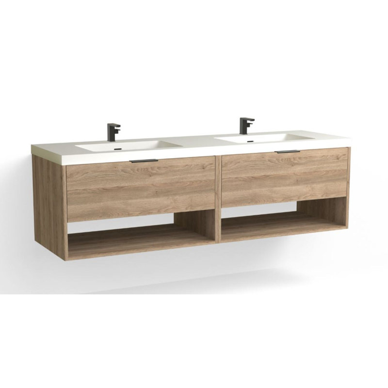 Modo 72" W Wall Mounted Double Bathroom Vanity, Matte White/Single, Charred, Matte Black