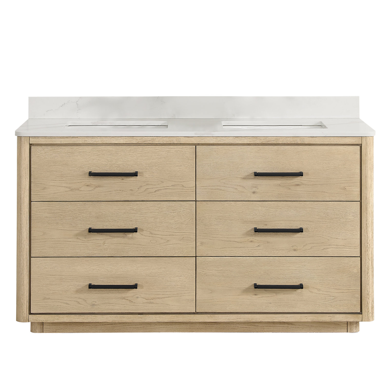 Porto 60'' Double Bathroom Vanity, Natural Oak, Matte Black