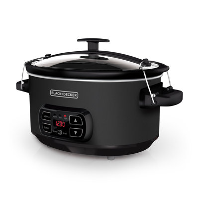 Black+decker 7-quart Slow Cooker, Scd4007, Chalkboard Exterior, Locking Lid, 3 Heat Settings, Removable Stoneware In Matte Black
