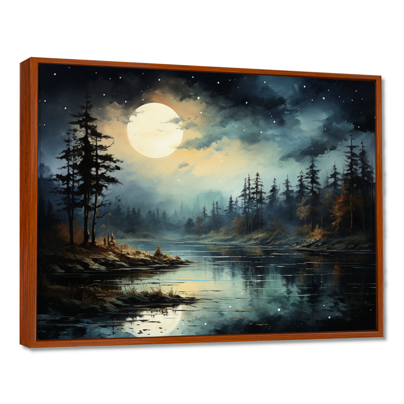 Magical Forest Moons Melody - Minimalisme, art mural, H 16 po x l 32 po x P 1 po, Cadre flottant brun