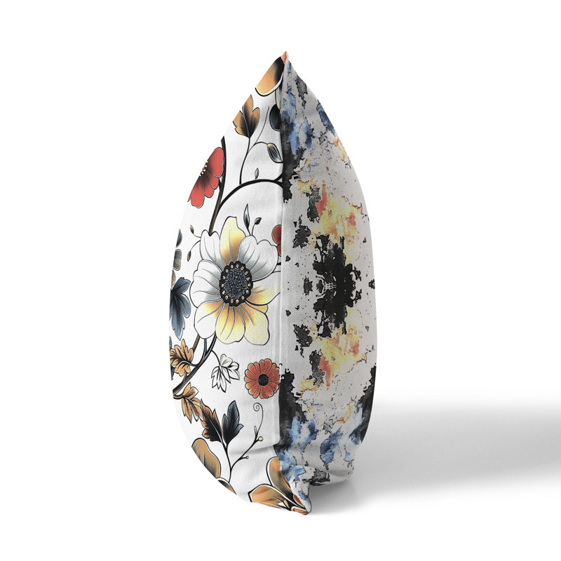 Coussin décoratif intérieur / extérieur Bloom and Chirp, Blanc/rouge, H 26 po x l 26 po