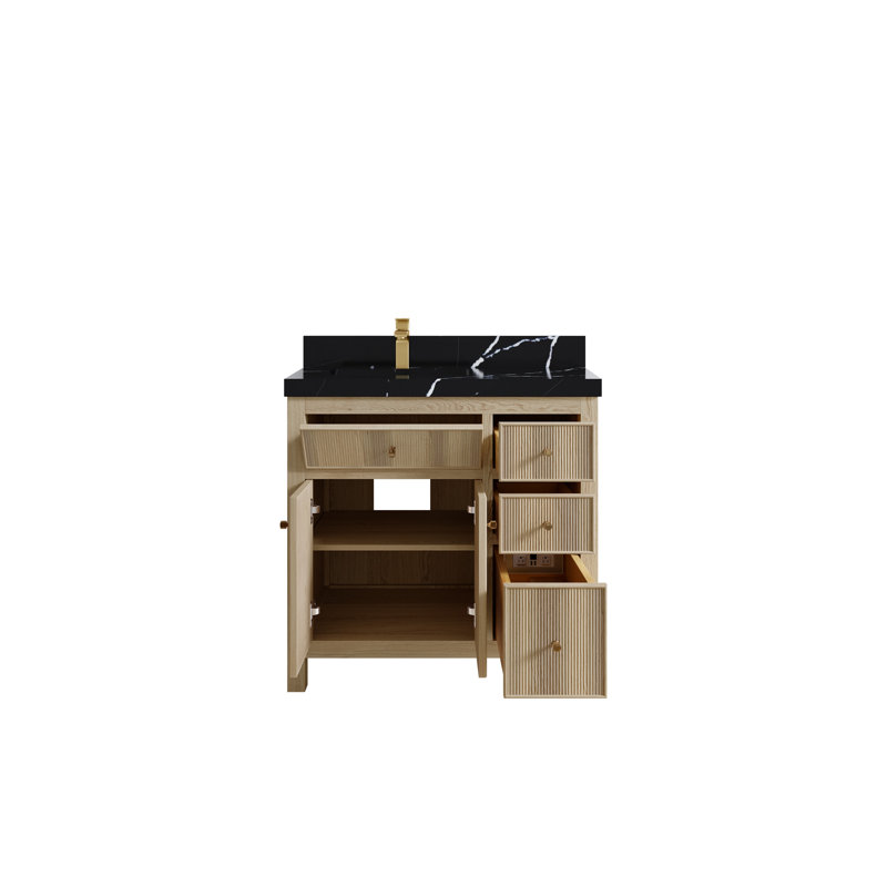Curtis 36" Single Bathroom Vanity Set, Calacatta Black, Quartz
