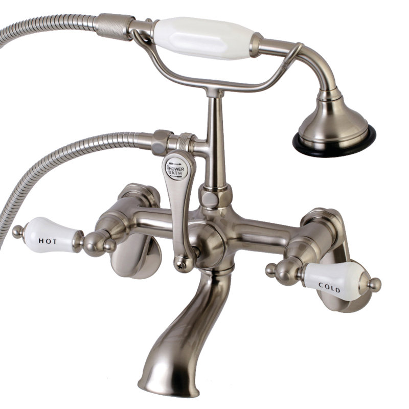 Triple Handle Wall Mounted Clawfoot Tub Faucet, Brushed Nickel