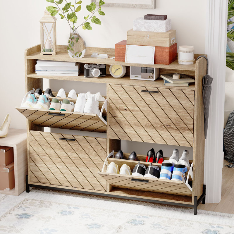 Shoe Cabinet, Shoe Rack Cabinet, Organizer Cabinet, Driftwood/Black