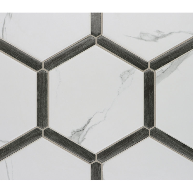 Carreau de porcelaine pour plancher et mur HEX 9 po x 10 po Timberstone, Blanc