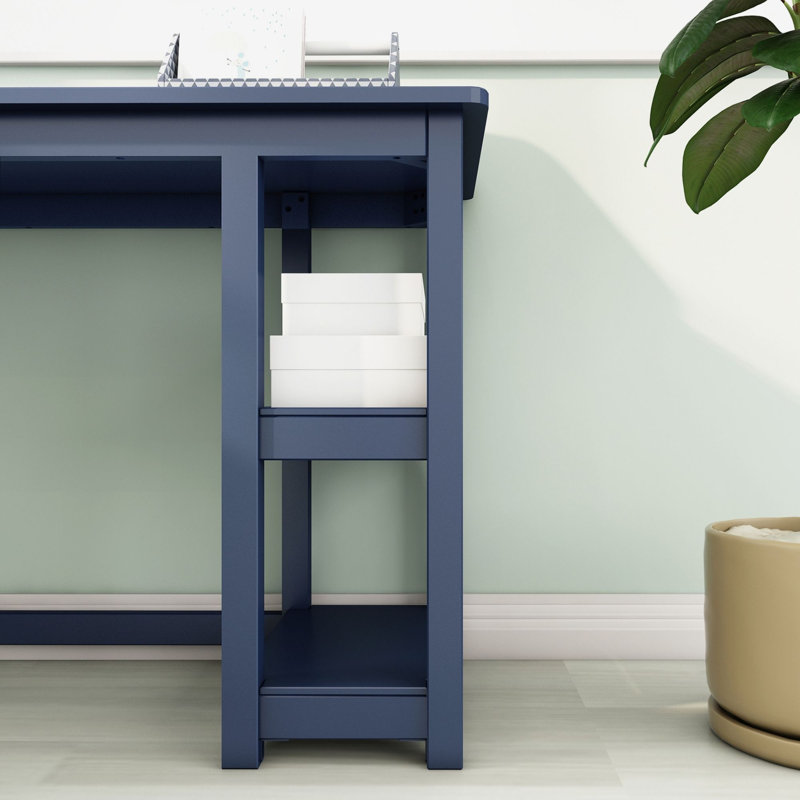 Bureau en coin Peytin avec tablettes, Bleu