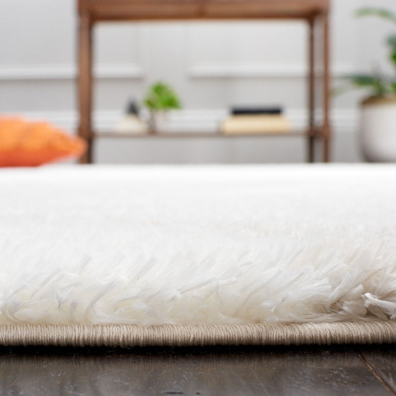 Gray and White Geometric Shag Runner Rug