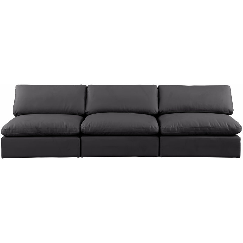 Canapé modulaire 120 po à accoudoirs carrés en similicuir, Cuir végétalien noir