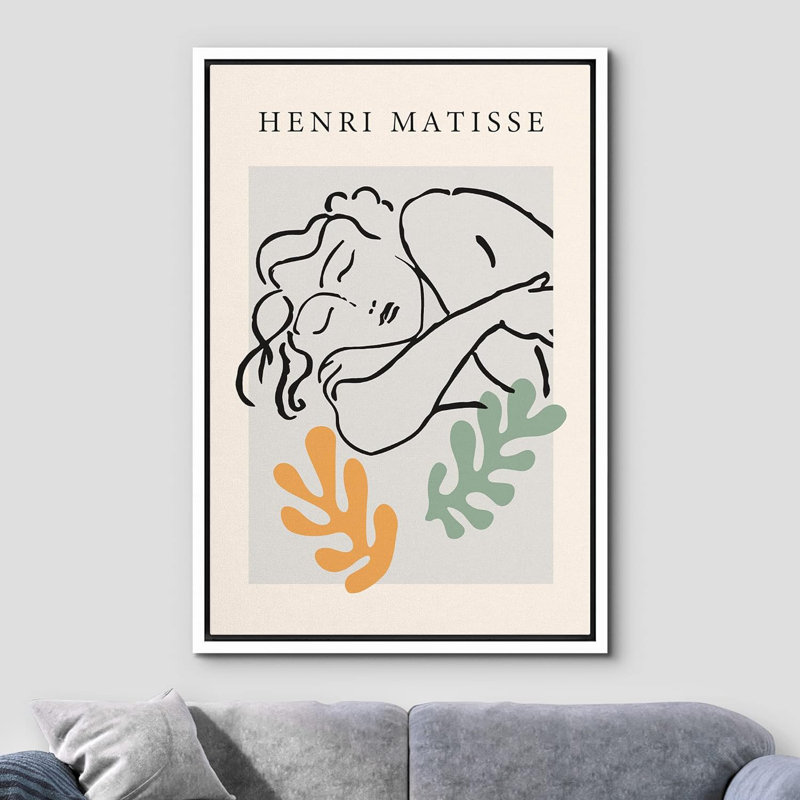 «Classing Artwork Sleeping Woman With Plants» par Matisse, H 36 po x l 24 po x P 1,5 po, Encadré naturel