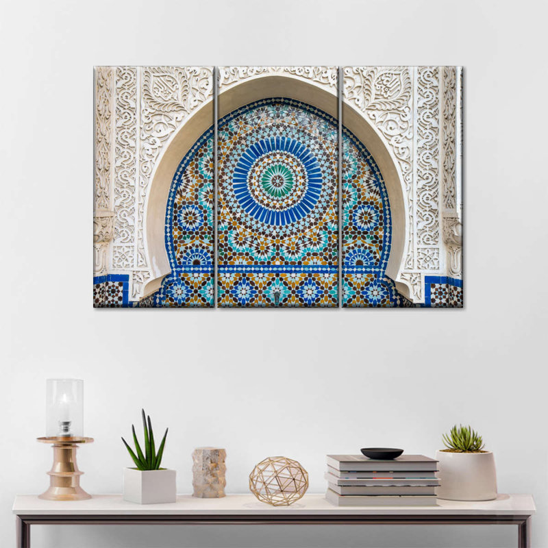 Ensemble de 3 carreaux marocains sur toile, H 33 po x l 20 po x P 1,25 po