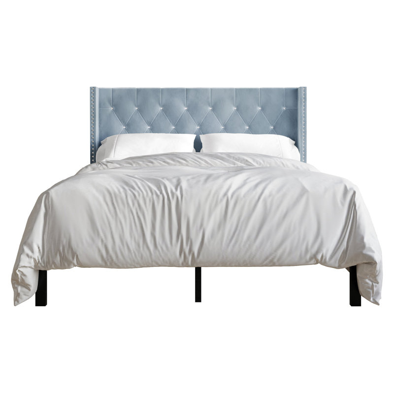 Lit tapissier standard capitonné Ffyona, Bleu clair, Très grand