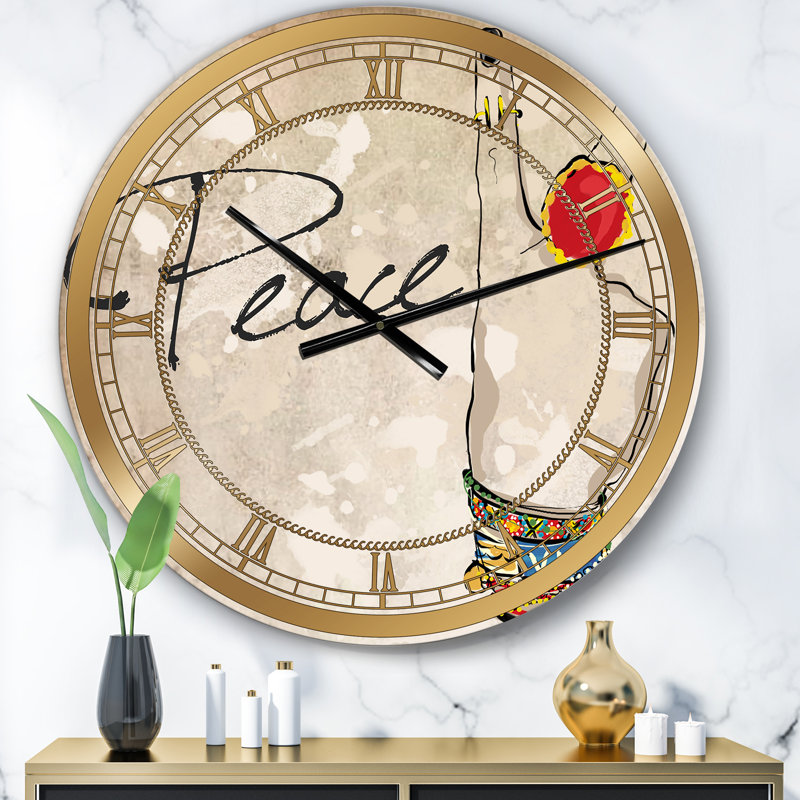 Horloge murale Gipsy Hippy Hand Peace, Surdimensionné