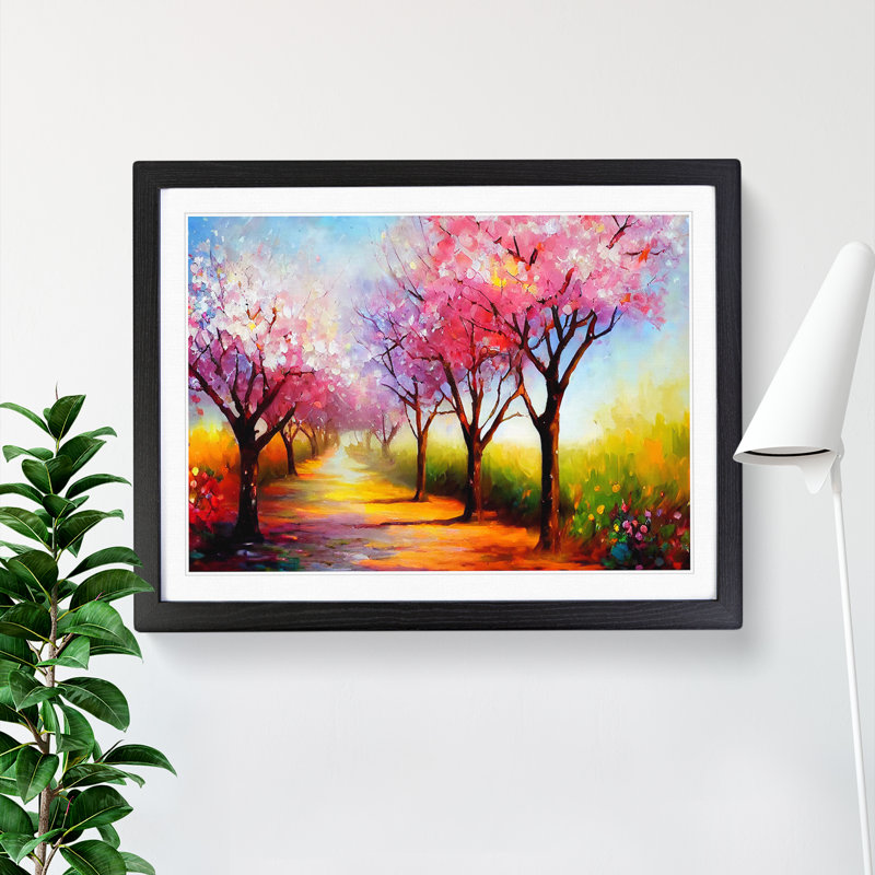 Cherry Blossom Tree Park Vol.7 - Framed Print, 46cm H x 64cm W x 2cm D, Black Framed