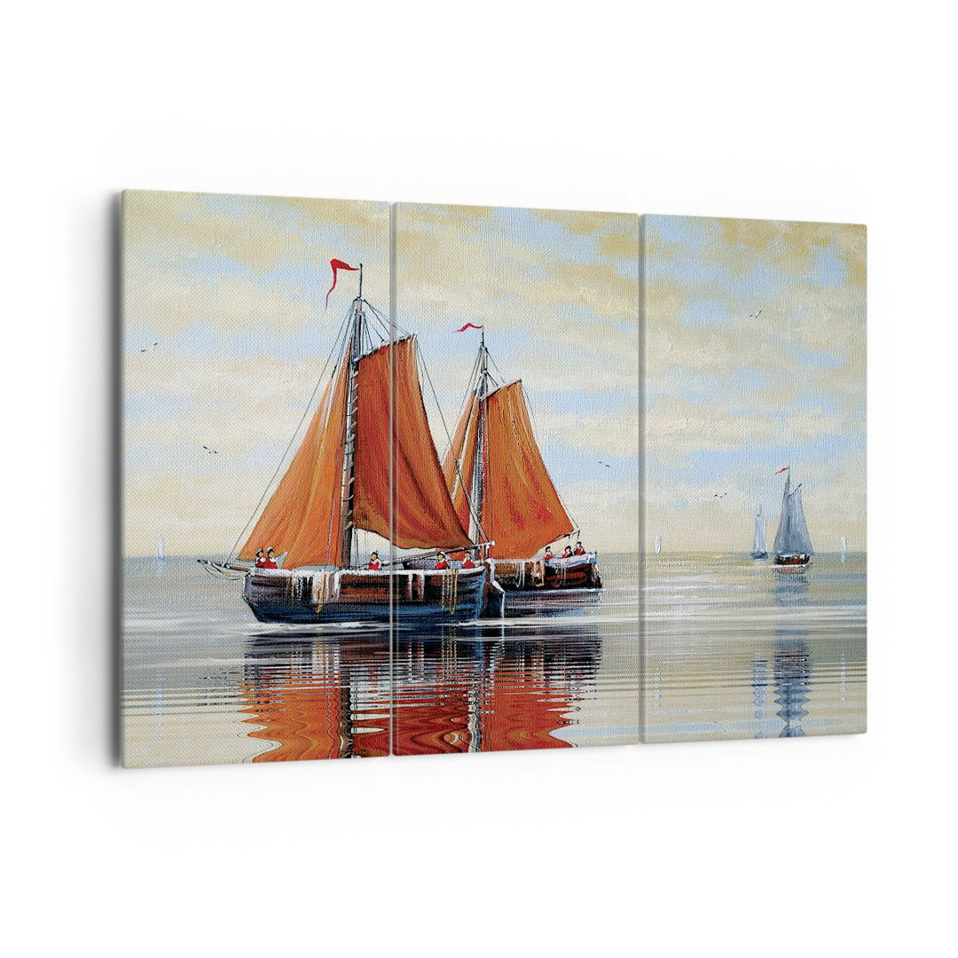 5-tlg. Leinwandbilder-Set Sailing Ships Oil Orange