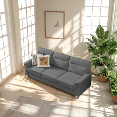 Snowfleece 82" W x 29.5" D x 35.4" H Velvet Fabric 3-Seater Chesterfield Sofa
