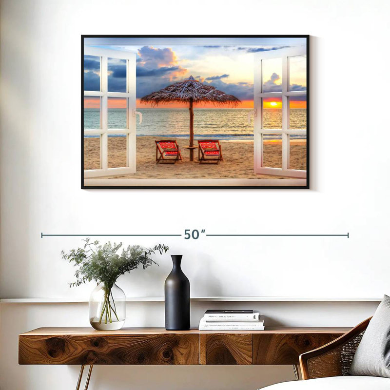Fenêtre sur l'été Faustine, Cadre flottant noir, 37 po x 25 po