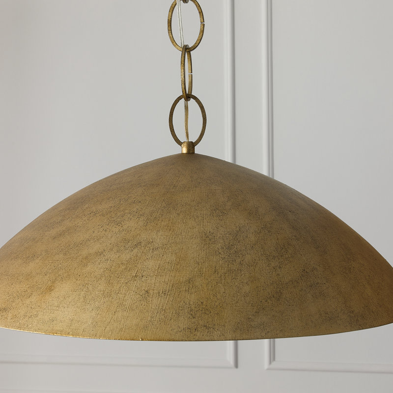 24" W x 11" H Integrated LED Dome Pendant in Textural Feathered Brass with Designer Chain, 24"W x 11"H