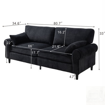 Corduroy Loveseat Sofa with Rolled Armrests, Iron & Wood Frame, Modern Upholstered Seating for Living Room and Apartment