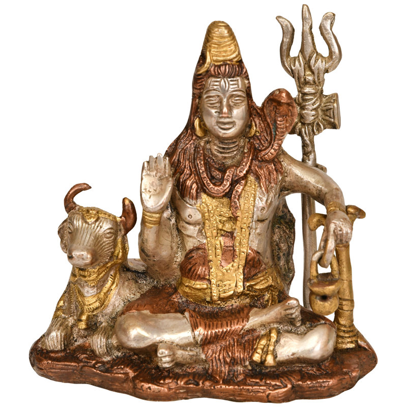 Statue de Shiva en laiton fabriqué à la main de 5 pouces avec statue de taureau Nandi