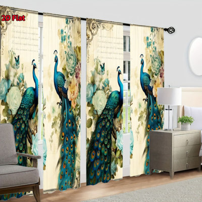 4 pièces de rideaux de fenêtre vintage avec paon et art floral