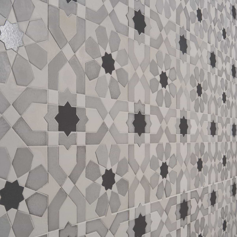 Cantico Fes Mixed Finish Lava Stone And Cement Mosaic Tile, Cloud Gray
