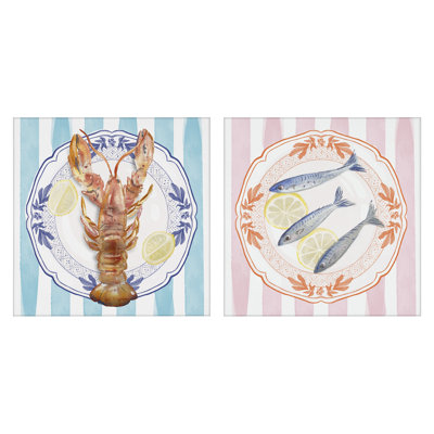 Lobster & Sardines Plates 2pc Canvas Set, design by Christie Adams