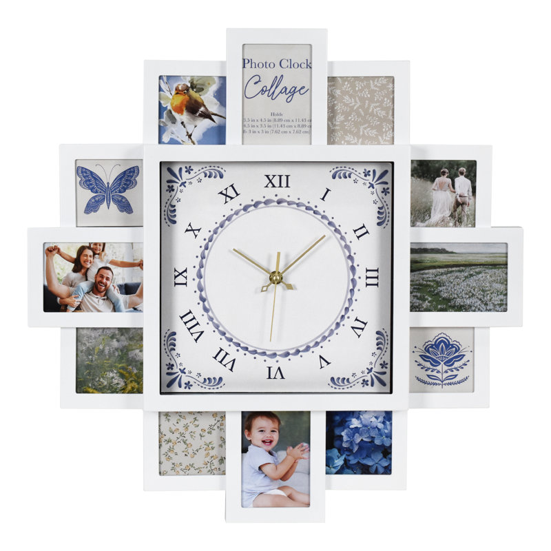  Photo Collage White & Blue Wall Clock 20"