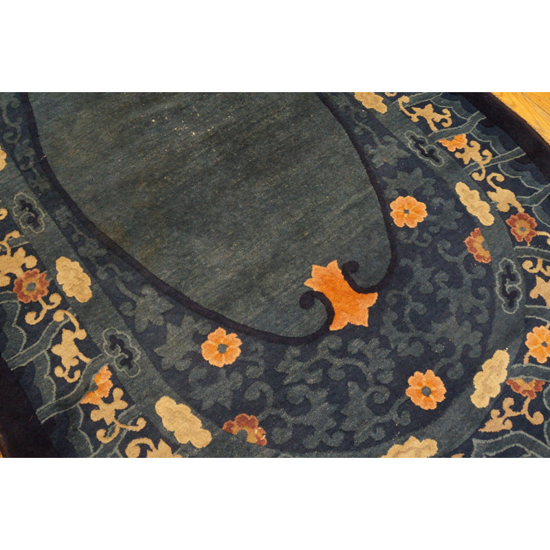 Tapis art déco antique en laine noué à la main bleu antique des années 1920