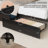 Bed Frame With 2-Tier Storage Headboard, Metal Platform Bed Frame With 4 Storage Drawers, Built In Charging Station And LED, Metal Support/No Box Spring Needed, Black-41797376-41797404