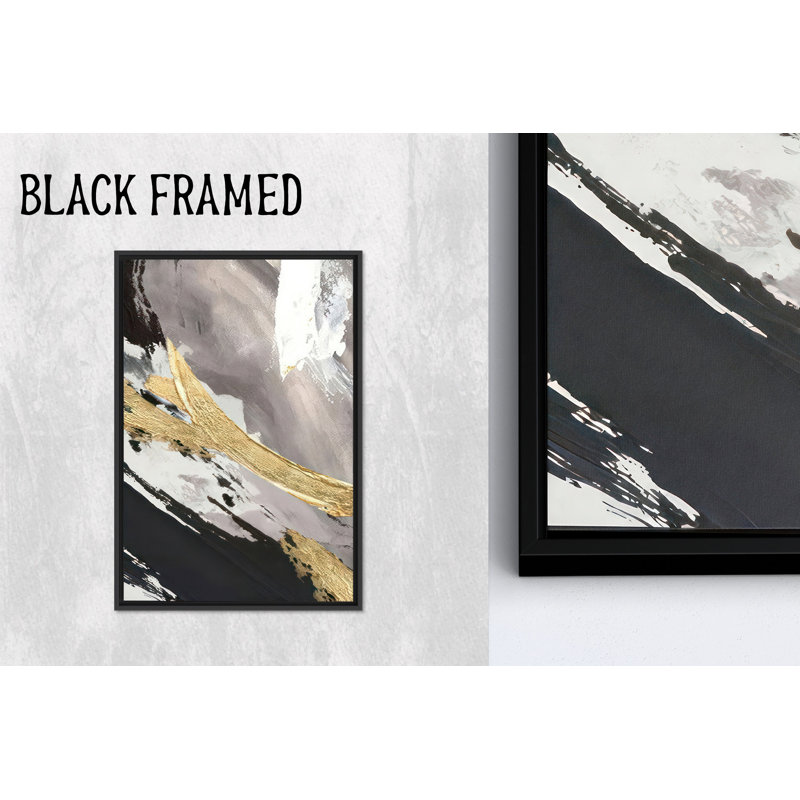 Art abstrait marbré doré: impression murale moderne sur toile, 1P BlackFramedCanves