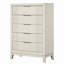 Commode 1 pièce avec glissières latérales en métal, poignées chromées, 5 tiroirs à queue d'aronde, design cannelé, fini blanc antique, style transitionnel, chambre à coucher