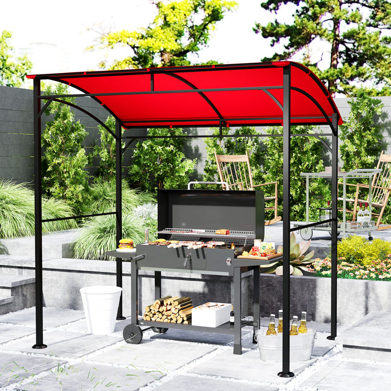 7 pi L 5 pi. D Pavillon de jardin en acier, Rouge