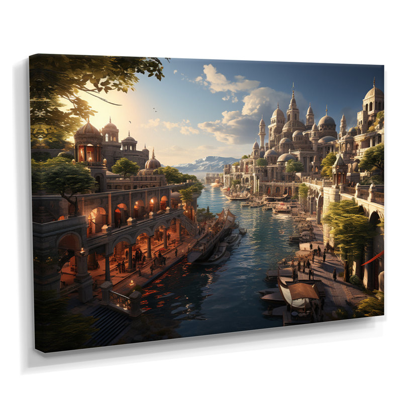 La gloire de la ville perdue d'Atlantis, H 12 po x l 20 po x P 1 po, Toile tendue