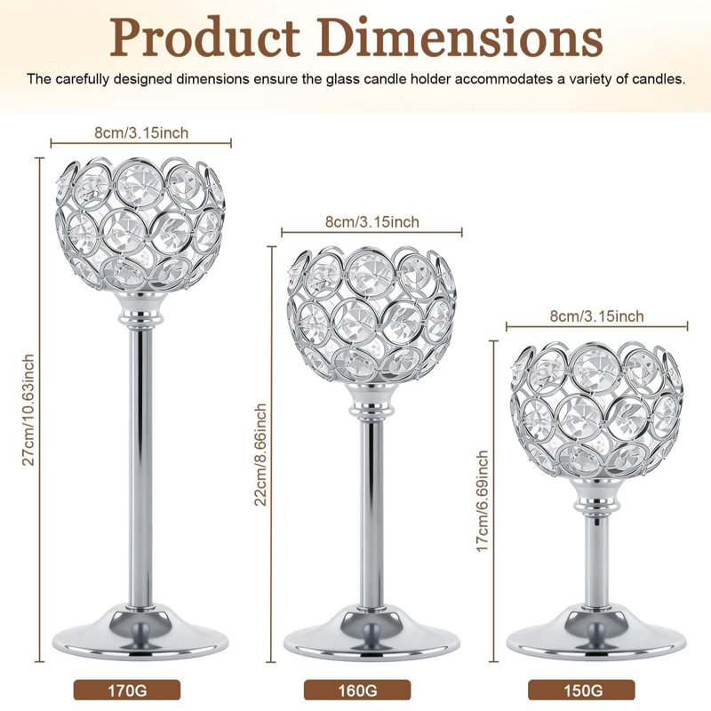 Set Of 6 Silver Crystal Candle Holders
