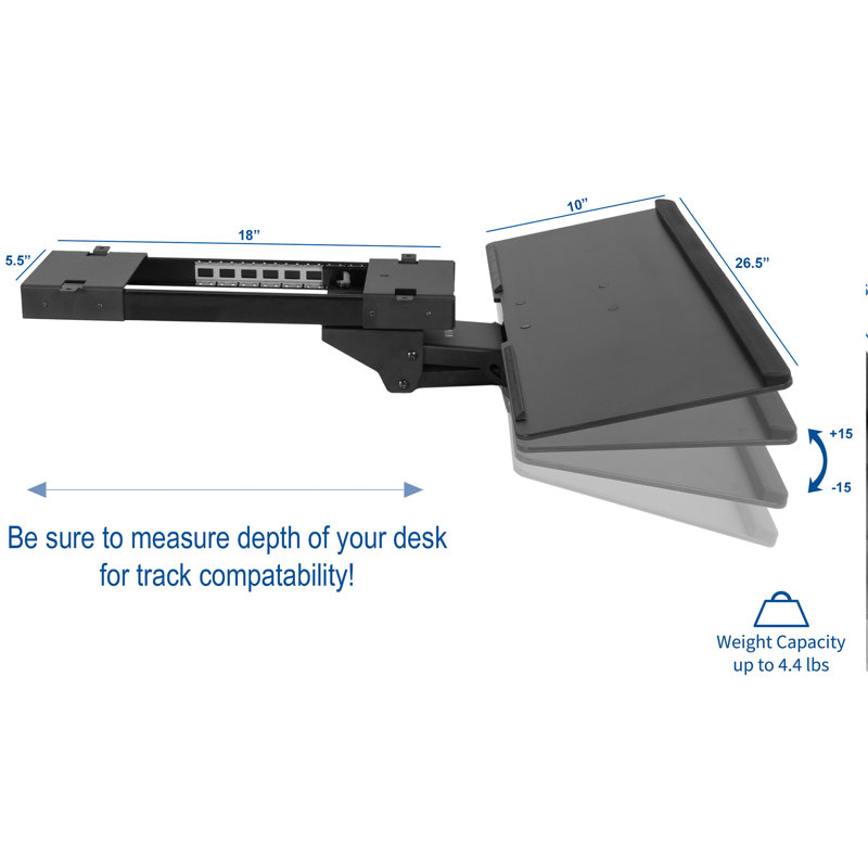 Black Adjustable Under Desk Keyboard Tray with Gel Padding