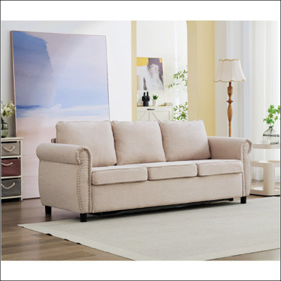 Queen Convertible Sleeper Sofa Bed With Memory Foam Mattress, Rivet Handrail, And Pull-Out Design For Comfort And Versatility In Living Rooms And Apartments