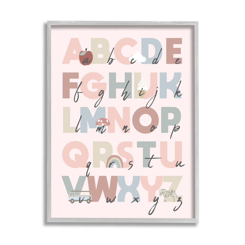 ba-946-Framed Pink Pastel Alphabet Chart by Lil' Rue Wrapped Canvas Print, 20" H x 16" W x 1.5" D