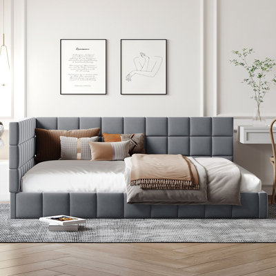 Gray Velvet Size Daybed/ Bed, Mid-Century Modern Gracefulness, Wood Frame With Reinforced Slats For Comfort Full Size Upholstered Daybed/, Brilliance, Strong