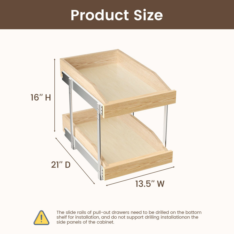 2-Tier Wood Cabinet Pull Out Shelf, 13.5"