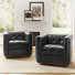 Sonika 32.5" W Genuine Leather Square Swivel Barrel Club Chair with Solid Wood Frame