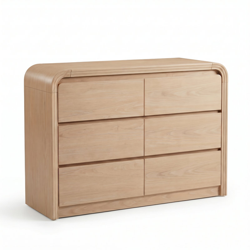 Commode 6 tiroirs 47,24 "avec bords arrondis, commode large pour le rangement de la chambre à coucher, Tanné