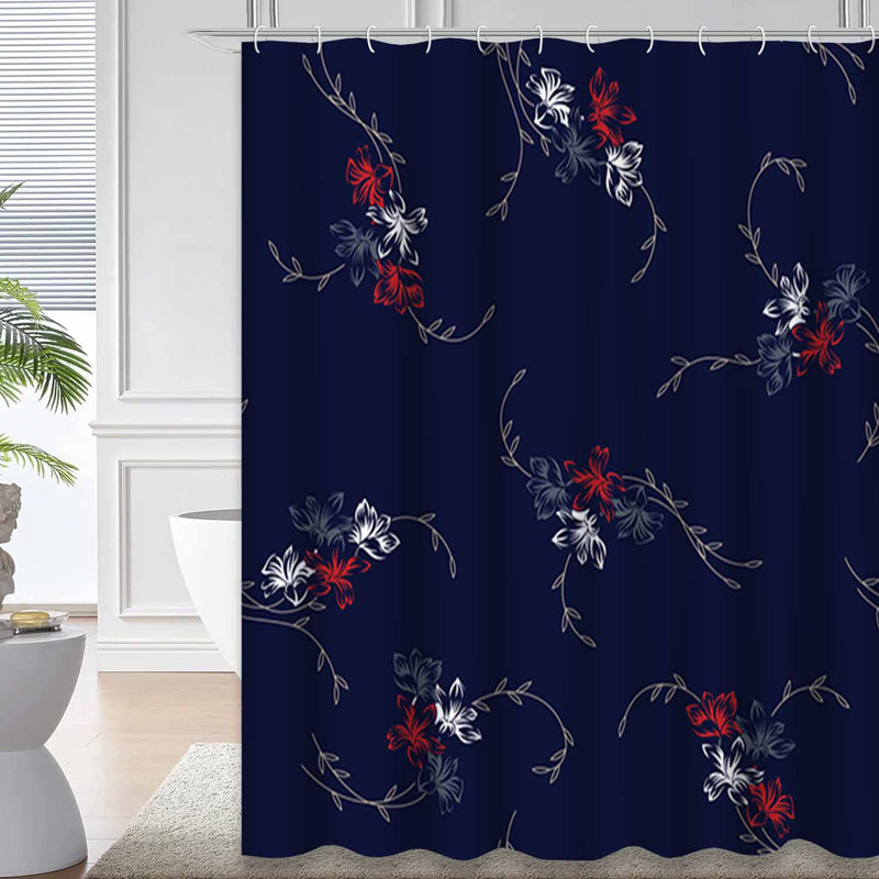 Rideau de douche sans couture à motif floral abstrait avec 12 crochets, L 72 po x l 72 po
