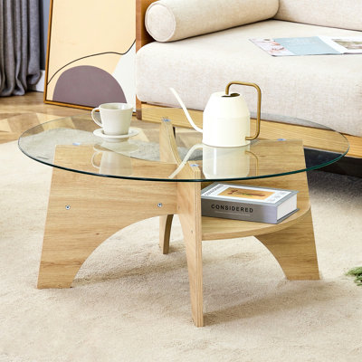 Table basse ronde en verre trempé de 80 cm de diamètre, design multifonctionnel. Pied central en forme d'éventail. Plateau en verre trempé. Convient aux salles à manger, salons, bureaux et plus encore.