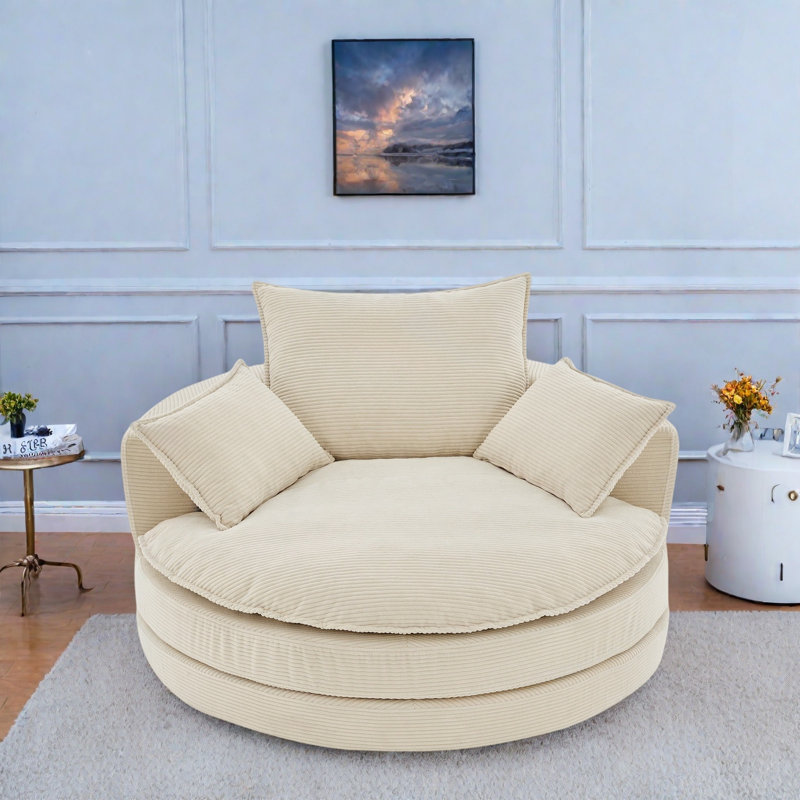 Fauteuil d'appoint pivotant à 360 ° avec coussins à deux couches et 3 coussins amovibles, Beige