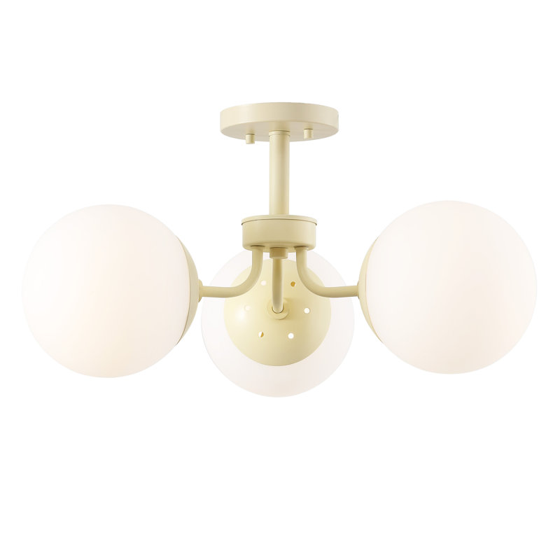 Beige Glass Globe LED Semi Flush Mount Light, 23.5"