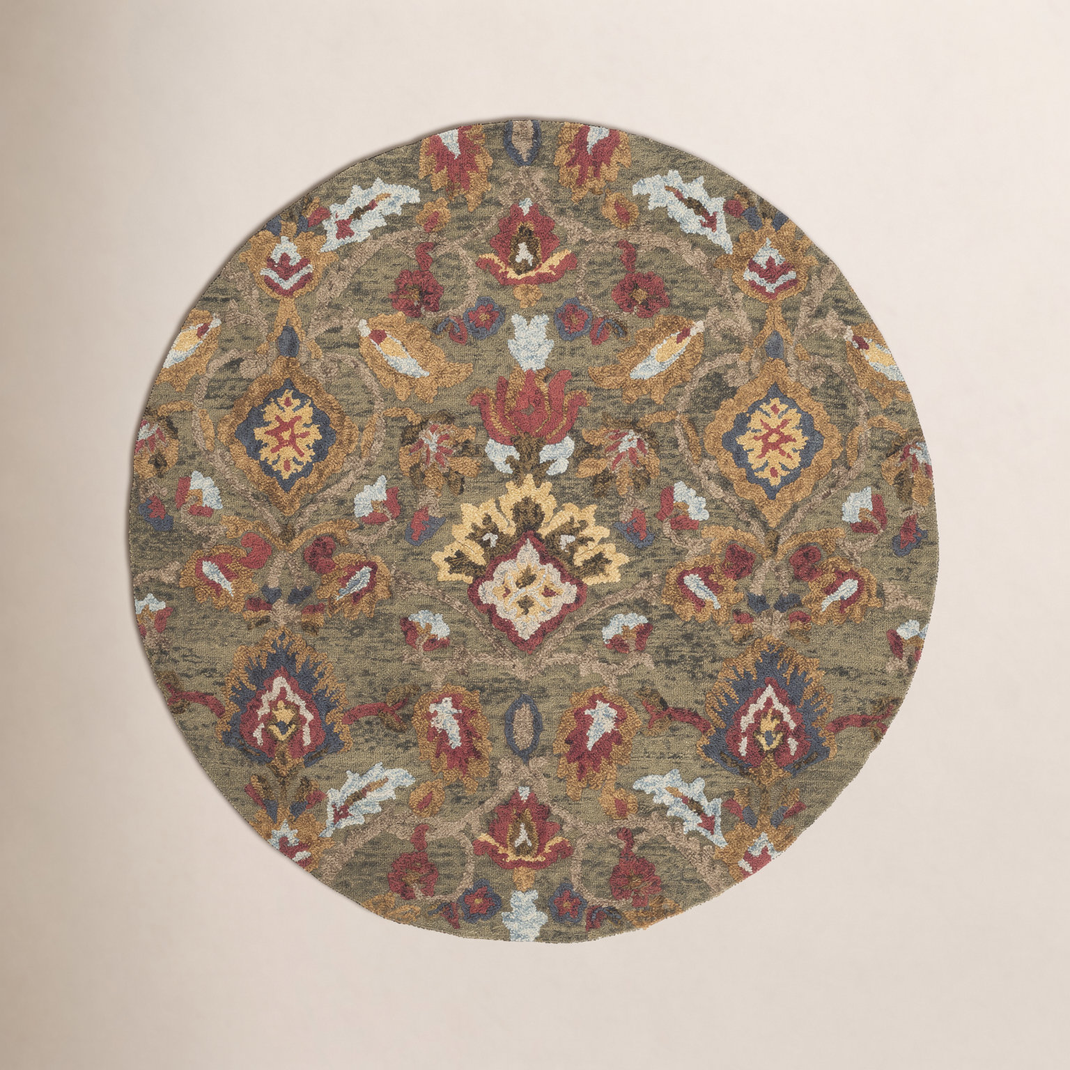 Tansy Green Multi Handmade Wool Floral Rug, Round 8'