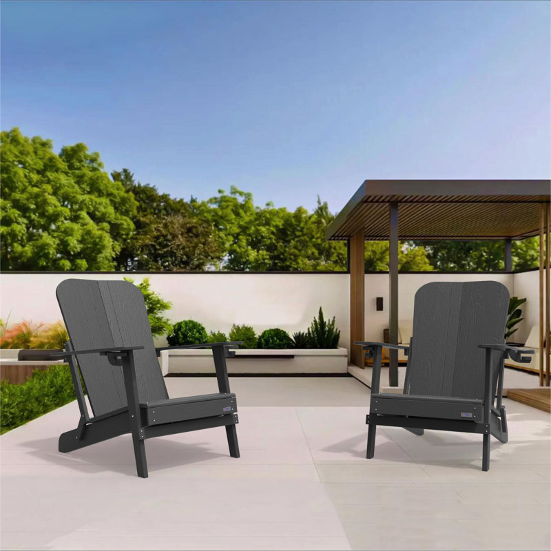 Breianna Foldable Outdoor Adirondack Set, Black