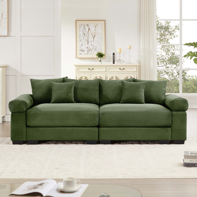 Coussin modulaire surdimensionné de 92 po avec accoudoirs extra larges en velours côtelé modulaire Cloud, Vert